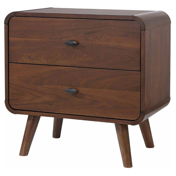English Elm Dark Walnut Two Drawer Nightstand Mid Century Modern Bedside with Gunmetal Pulls B2777P536476