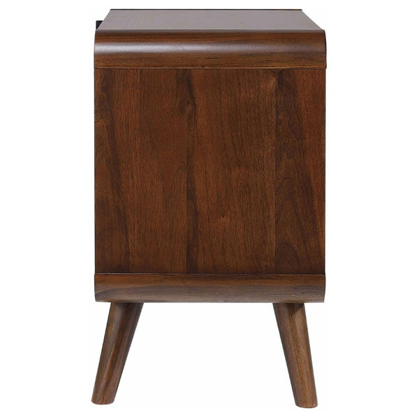 English Elm Dark Walnut Two Drawer Nightstand Mid Century Modern Bedside with Gunmetal Pulls B2777P536476