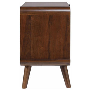 English Elm Dark Walnut Two Drawer Nightstand Mid Century Modern Bedside with Gunmetal Pulls B2777P536476