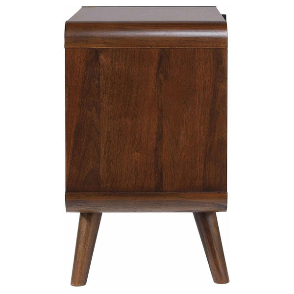 English Elm Dark Walnut Two Drawer Nightstand Mid Century Modern Bedside with Gunmetal Pulls B2777P536476