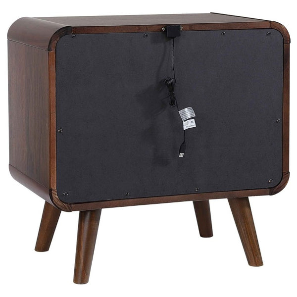 English Elm Dark Walnut Two Drawer Nightstand Mid Century Modern Bedside with Gunmetal Pulls B2777P536476