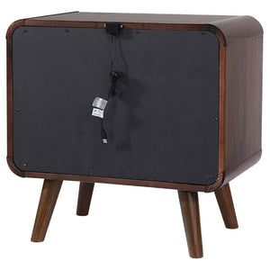 English Elm Dark Walnut Two Drawer Nightstand Mid Century Modern Bedside with Gunmetal Pulls B2777P536476