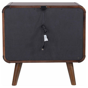 English Elm Dark Walnut Two Drawer Nightstand Mid Century Modern Bedside with Gunmetal Pulls B2777P536476