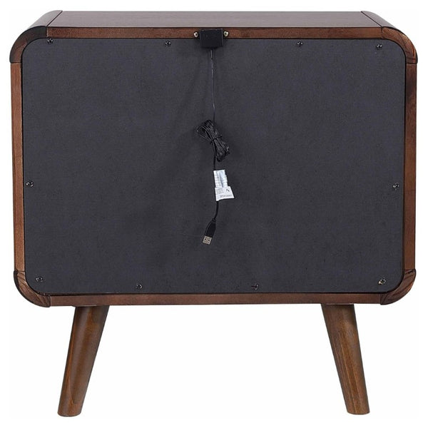 English Elm Dark Walnut Two Drawer Nightstand Mid Century Modern Bedside with Gunmetal Pulls B2777P536476
