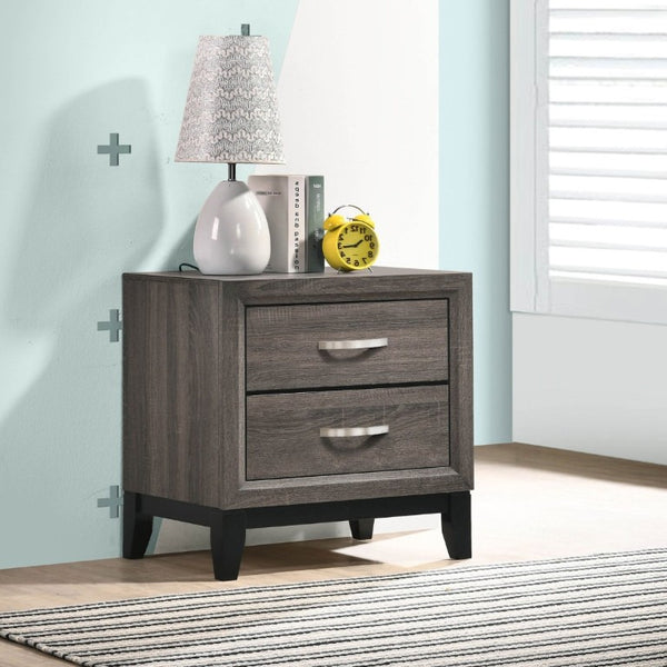 English Elm Stephan Grey Oak Finish Two Drawer Nightstand with Sleek Metal Hardware for Modern Bedrooms B2777P536479