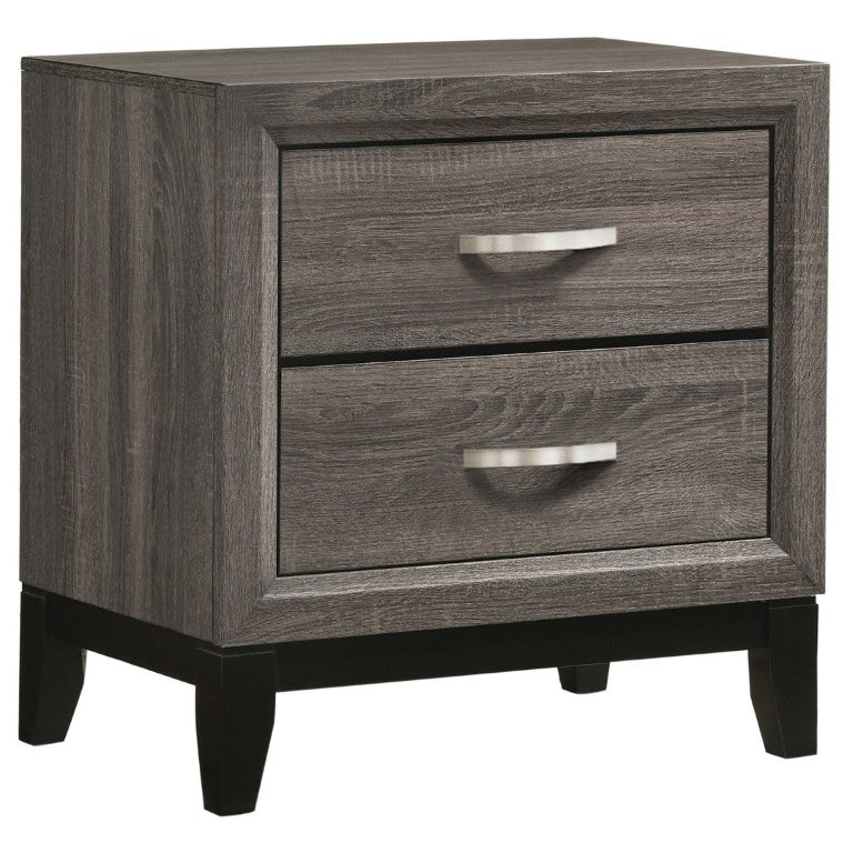 English Elm Stephan Grey Oak Finish Two Drawer Nightstand with Sleek Metal Hardware for Modern Bedrooms B2777P536479