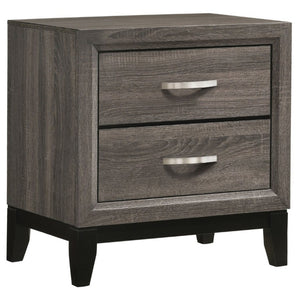 English Elm Stephan Grey Oak Finish Two Drawer Nightstand with Sleek Metal Hardware for Modern Bedrooms B2777P536479