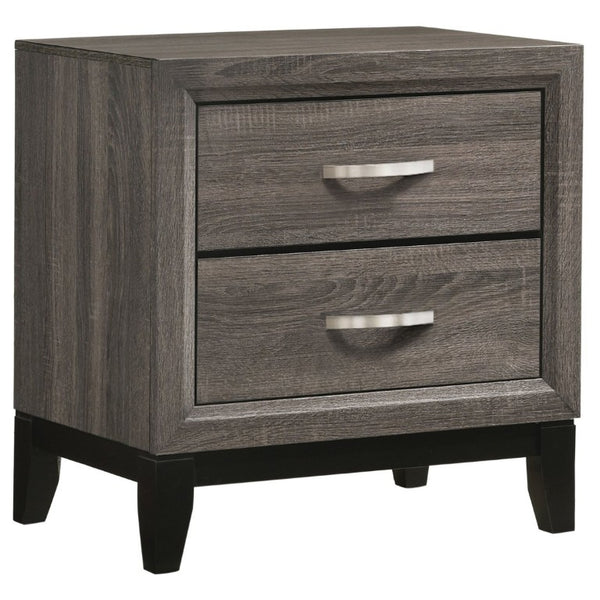 English Elm Stephan Grey Oak Finish Two Drawer Nightstand with Sleek Metal Hardware for Modern Bedrooms B2777P536479