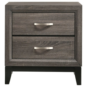 English Elm Stephan Grey Oak Finish Two Drawer Nightstand with Sleek Metal Hardware for Modern Bedrooms B2777P536479