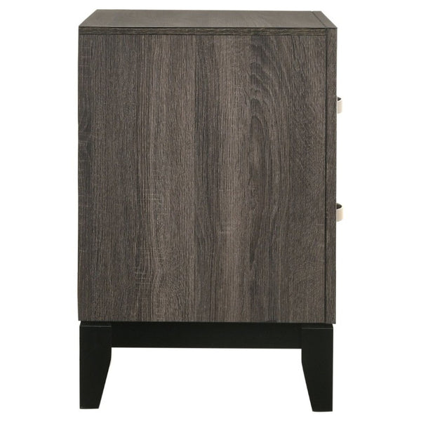 English Elm Stephan Grey Oak Finish Two Drawer Nightstand with Sleek Metal Hardware for Modern Bedrooms B2777P536479