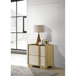 English Elm Lincoln Two Drawer Nightstand Natural Wood and White Melamine Bedroom Storage B2777P536480