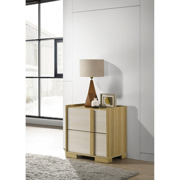 English Elm Lincoln Two Drawer Nightstand Natural Wood and White Melamine Bedroom Storage B2777P536480