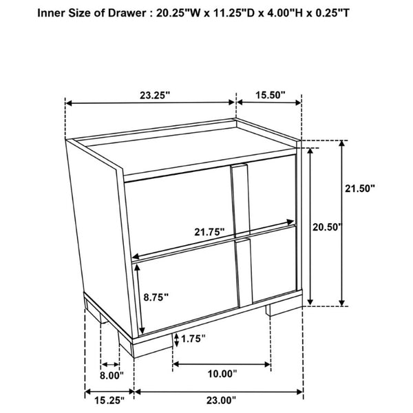 English Elm Lincoln Two Drawer Nightstand Natural Wood and White Melamine Bedroom Storage B2777P536480