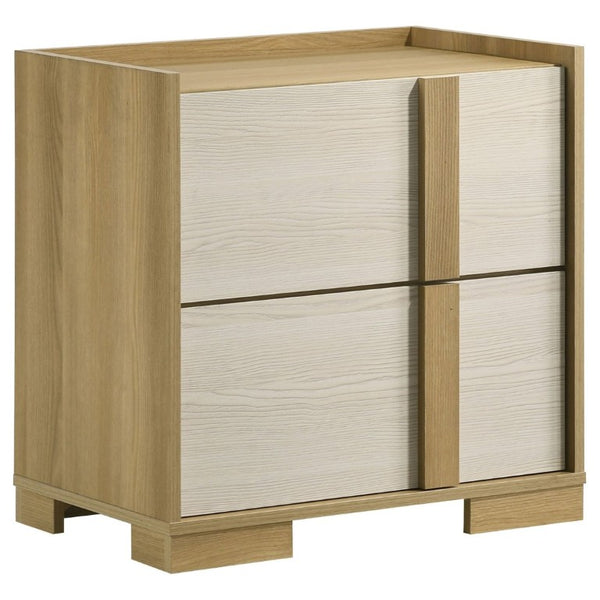 English Elm Lincoln Two Drawer Nightstand Natural Wood and White Melamine Bedroom Storage B2777P536480
