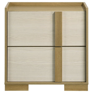 English Elm Lincoln Two Drawer Nightstand Natural Wood and White Melamine Bedroom Storage B2777P536480