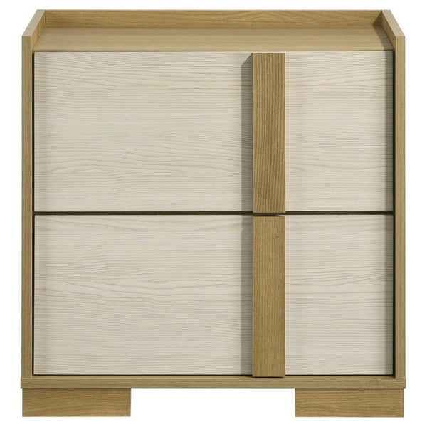 English Elm Lincoln Two Drawer Nightstand Natural Wood and White Melamine Bedroom Storage B2777P536480