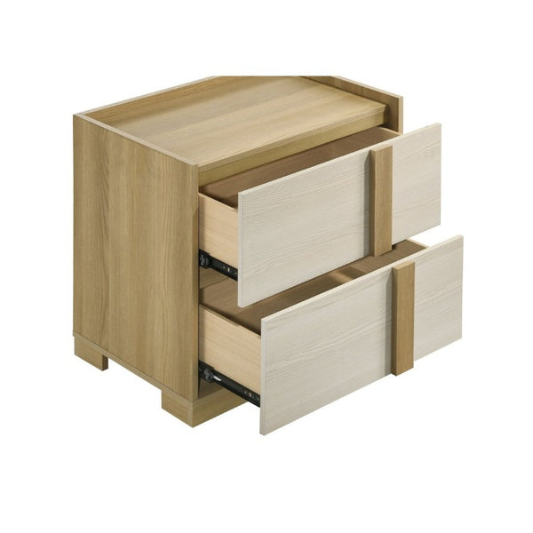 English Elm Lincoln Two Drawer Nightstand Natural Wood and White Melamine Bedroom Storage B2777P536480