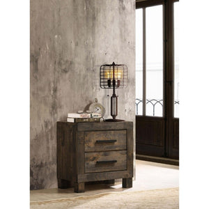 English Elm Rustic Wire-Brushed Hardwood Nightstand Two Drawers Warm Matte Farmhouse Bedroom B2777P536481