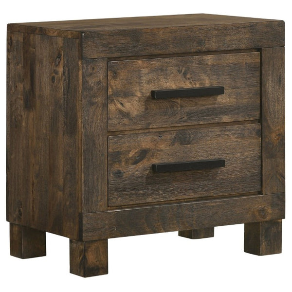 English Elm Rustic Wire-Brushed Hardwood Nightstand Two Drawers Warm Matte Farmhouse Bedroom B2777P536481