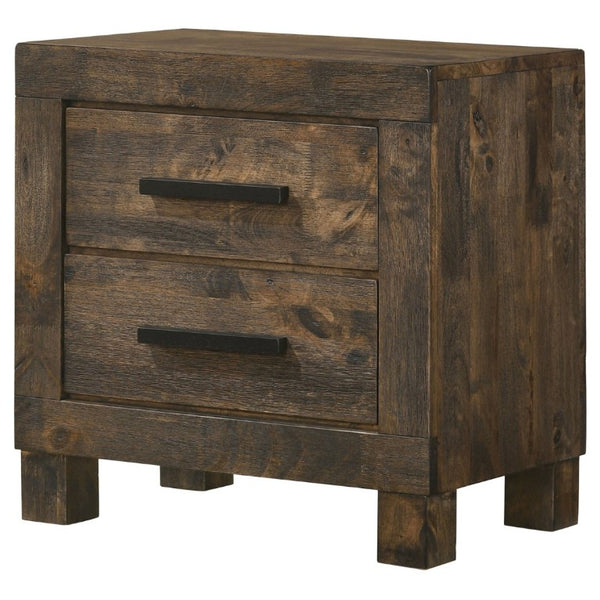 English Elm Rustic Wire-Brushed Hardwood Nightstand Two Drawers Warm Matte Farmhouse Bedroom B2777P536481