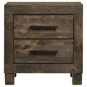 English Elm Rustic Wire-Brushed Hardwood Nightstand Two Drawers Warm Matte Farmhouse Bedroom B2777P536481