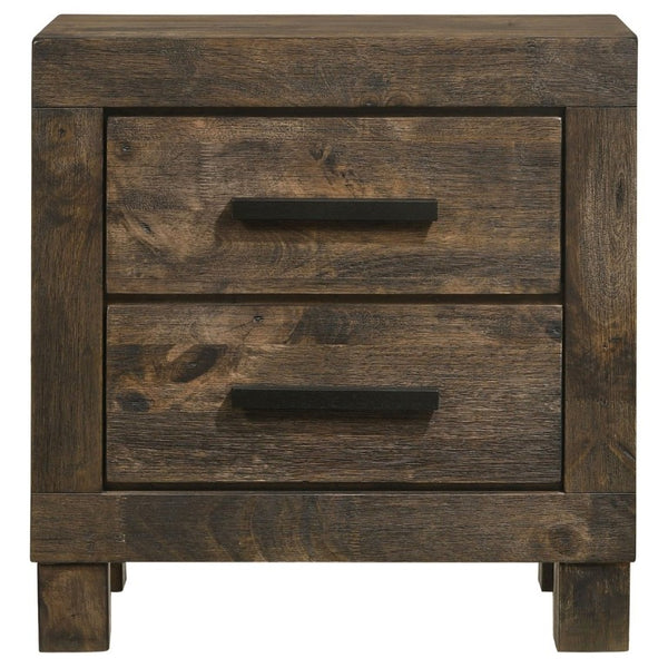 English Elm Rustic Wire-Brushed Hardwood Nightstand Two Drawers Warm Matte Farmhouse Bedroom B2777P536481
