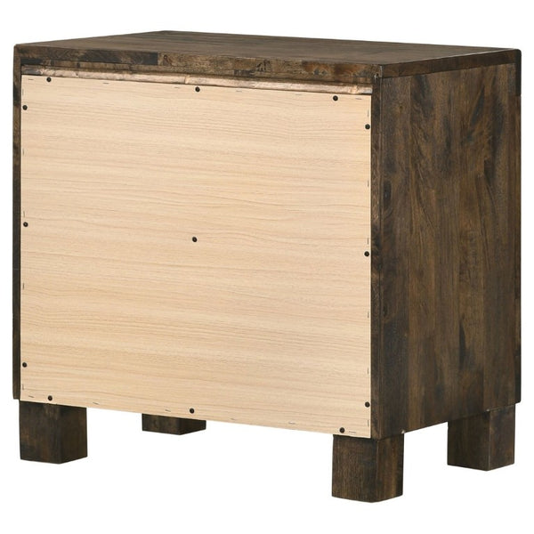 English Elm Rustic Wire-Brushed Hardwood Nightstand Two Drawers Warm Matte Farmhouse Bedroom B2777P536481
