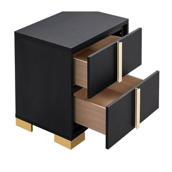 English Elm Jeremiah Matte Black Two Drawer Nightstand with Gold Art Deco Pulls for Modern Bedrooms B2777P536482