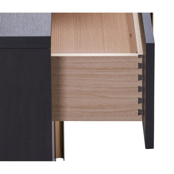 English Elm Jeremiah Matte Black Two Drawer Nightstand with Gold Art Deco Pulls for Modern Bedrooms B2777P536482
