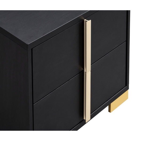 English Elm Jeremiah Matte Black Two Drawer Nightstand with Gold Art Deco Pulls for Modern Bedrooms B2777P536482