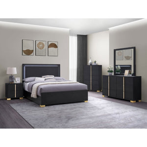 English Elm Jeremiah Matte Black Two Drawer Nightstand with Gold Art Deco Pulls for Modern Bedrooms B2777P536482