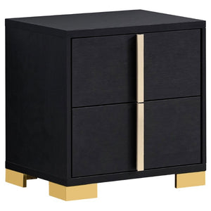 English Elm Jeremiah Matte Black Two Drawer Nightstand with Gold Art Deco Pulls for Modern Bedrooms B2777P536482