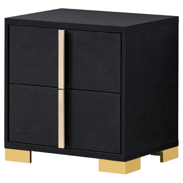 English Elm Jeremiah Matte Black Two Drawer Nightstand with Gold Art Deco Pulls for Modern Bedrooms B2777P536482