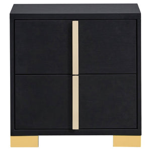 English Elm Jeremiah Matte Black Two Drawer Nightstand with Gold Art Deco Pulls for Modern Bedrooms B2777P536482