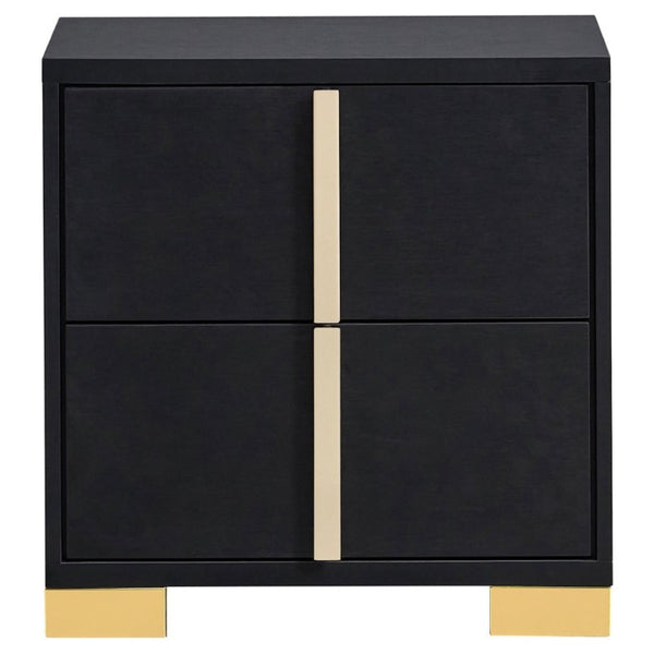 English Elm Jeremiah Matte Black Two Drawer Nightstand with Gold Art Deco Pulls for Modern Bedrooms B2777P536482