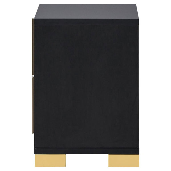 English Elm Jeremiah Matte Black Two Drawer Nightstand with Gold Art Deco Pulls for Modern Bedrooms B2777P536482
