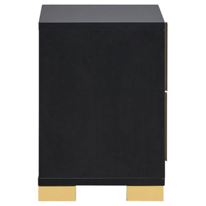 English Elm Jeremiah Matte Black Two Drawer Nightstand with Gold Art Deco Pulls for Modern Bedrooms B2777P536482