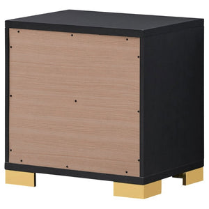 English Elm Jeremiah Matte Black Two Drawer Nightstand with Gold Art Deco Pulls for Modern Bedrooms B2777P536482