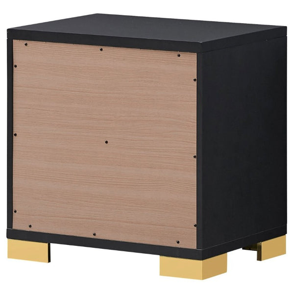 English Elm Jeremiah Matte Black Two Drawer Nightstand with Gold Art Deco Pulls for Modern Bedrooms B2777P536482