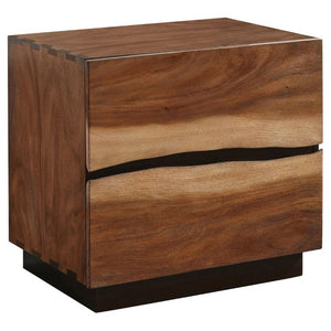 English Elm Smokey Walnut Two Tone Mahogany Nightstand with Raw Edge Drawers for Modern Bedrooms B2777P536483