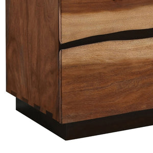 English Elm Smokey Walnut Two Tone Mahogany Nightstand with Raw Edge Drawers for Modern Bedrooms B2777P536483