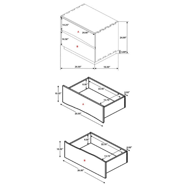 English Elm Smokey Walnut Two Tone Mahogany Nightstand with Raw Edge Drawers for Modern Bedrooms B2777P536483