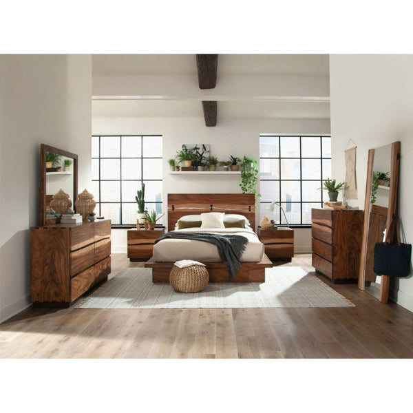 English Elm Smokey Walnut Two Tone Mahogany Nightstand with Raw Edge Drawers for Modern Bedrooms B2777P536483