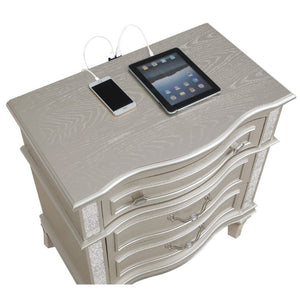 English Elm Evangeline 3-Drawer Nightstand Silver Oak Veneer with Tapered Legs Hexagonal Hardware B2777P536484