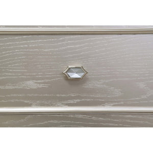 English Elm Evangeline 3-Drawer Nightstand Silver Oak Veneer with Tapered Legs Hexagonal Hardware B2777P536484