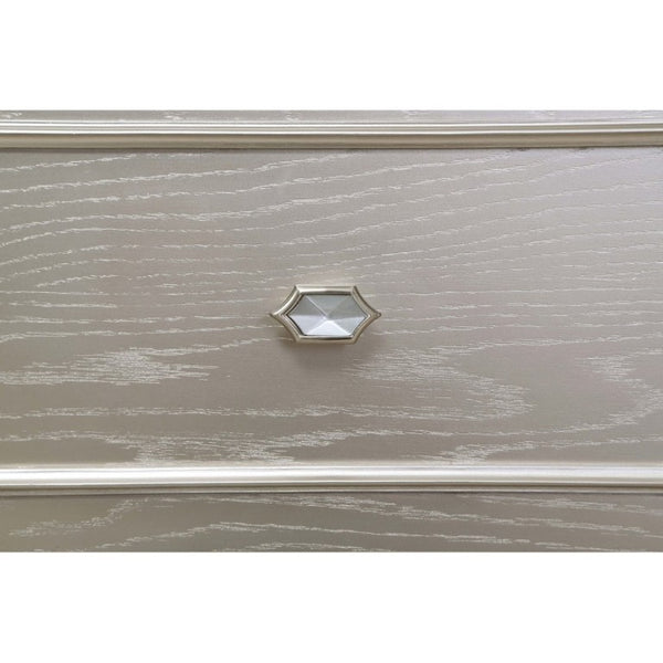 English Elm Evangeline 3-Drawer Nightstand Silver Oak Veneer with Tapered Legs Hexagonal Hardware B2777P536484