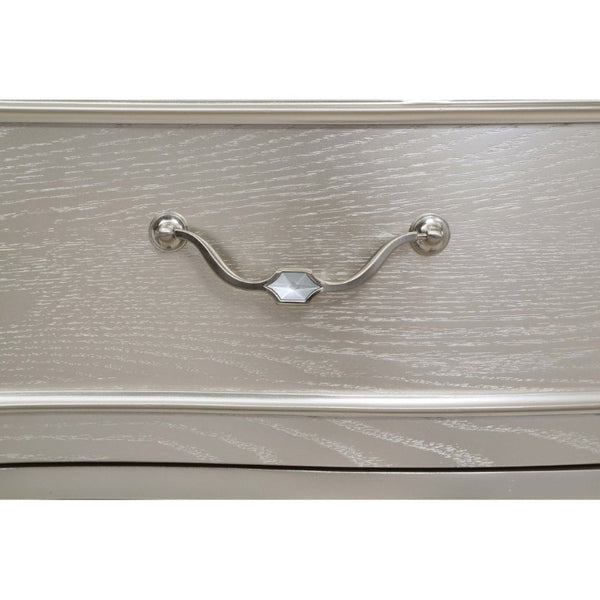 English Elm Evangeline 3-Drawer Nightstand Silver Oak Veneer with Tapered Legs Hexagonal Hardware B2777P536484