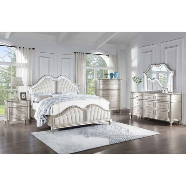 English Elm Evangeline 3-Drawer Nightstand Silver Oak Veneer with Tapered Legs Hexagonal Hardware B2777P536484