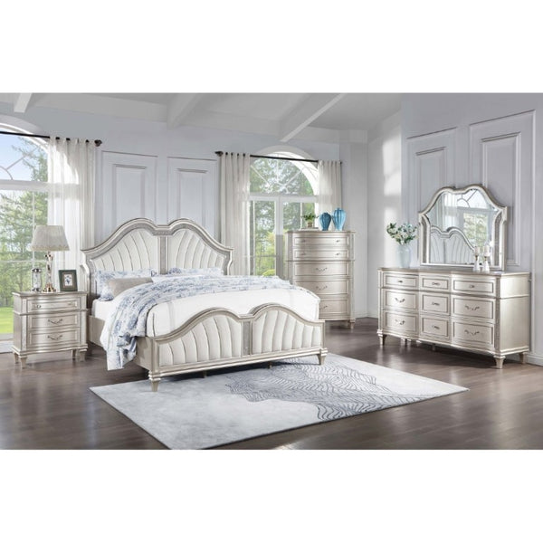 English Elm Evangeline 3-Drawer Nightstand Silver Oak Veneer with Tapered Legs Hexagonal Hardware B2777P536484