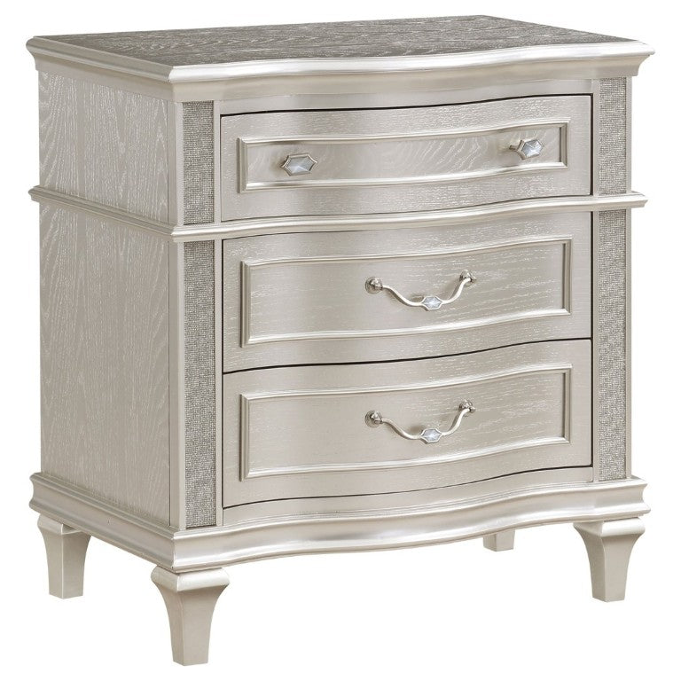 English Elm Evangeline 3-Drawer Nightstand Silver Oak Veneer with Tapered Legs Hexagonal Hardware B2777P536484